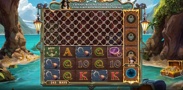 Base game at 243 ways with the pearl progress meter at zero