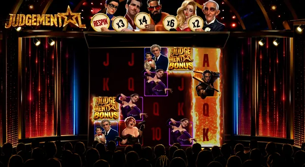 Base game with the panel of Judges above the reels